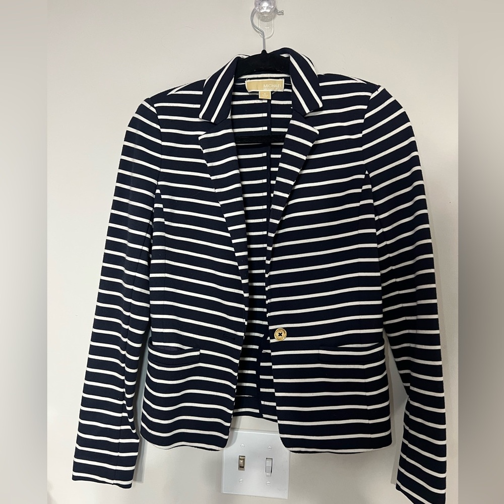 Michael Kors Navy White Striped Nautical Blazer - Tailored Fit - 2